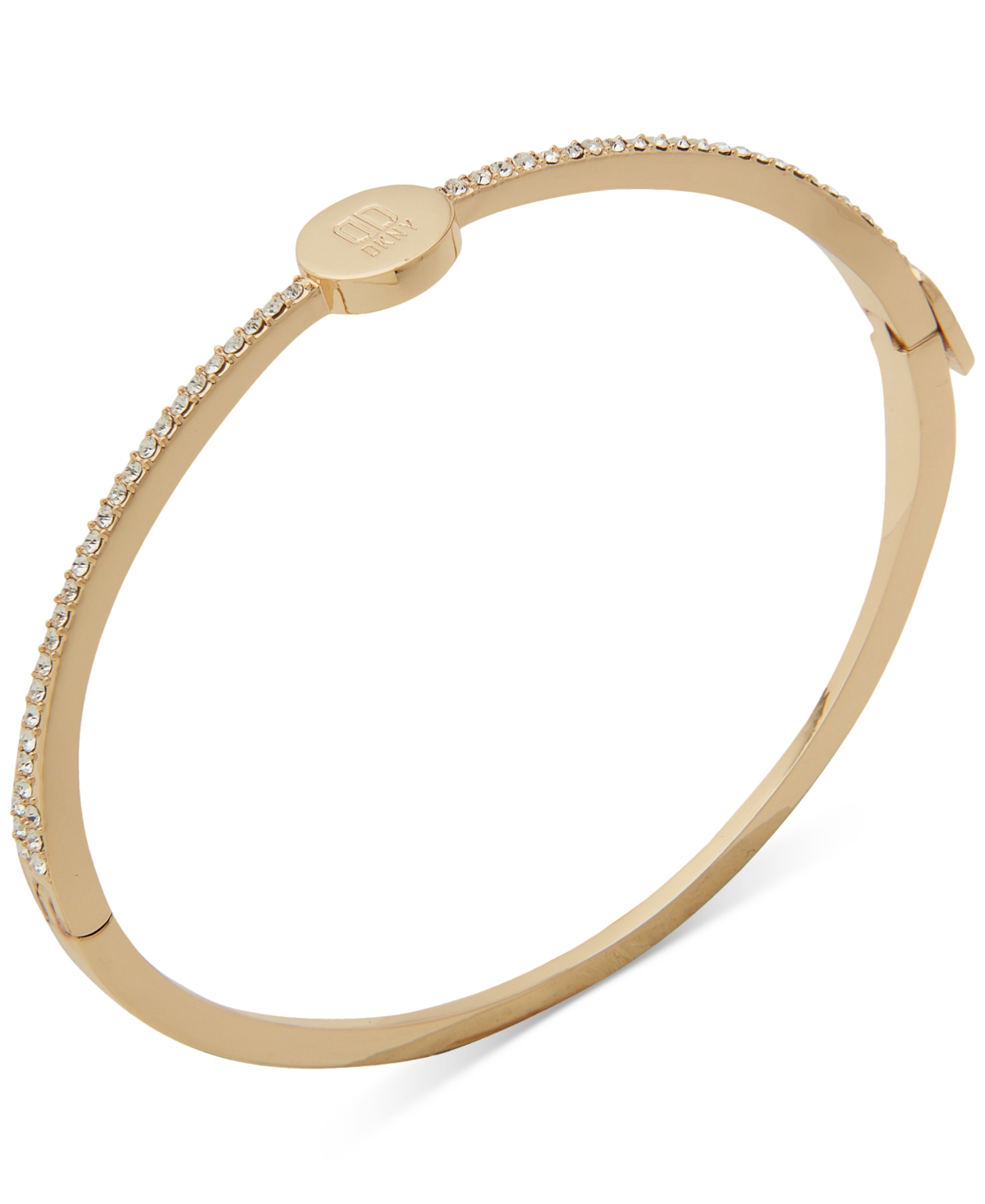 Shop Dkny Gold-tone Pave Logo Thin Bangle Bracelet In Crystal Wh