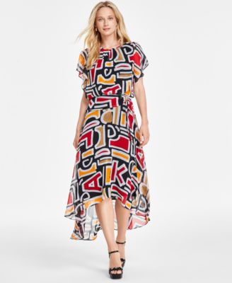 KARL LAGERFELD PARIS - Women's Printed High-Low Flutter-Sleeve Dress