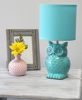 12.8" Tall Contemporary Ceramic Owl Bedside Table Desk Lamp with Matching Fabric Shade 