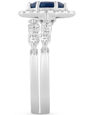 Sapphire (5/8 ct. t.w.) & Diamond (7/8 ct. t.w.) Halo Bridal Set in 14k White Gold