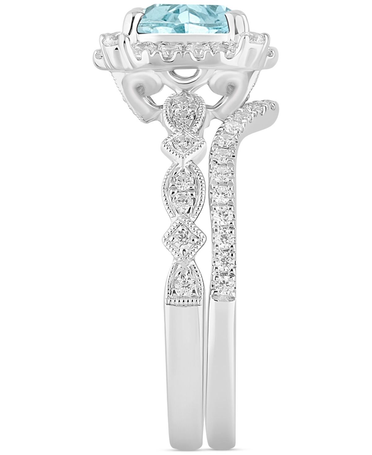 (1-1/4 ct. t.w.) & Diamond (1/2 ct. t.w.) Bridal Set in 14k White Gold - Aquamarine