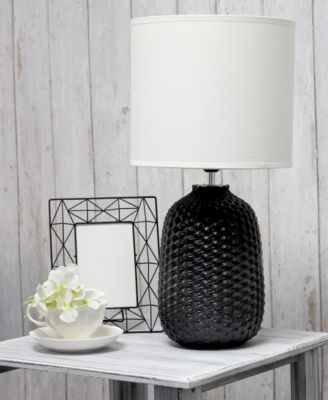 20.4" Tall Traditional Ceramic Purled Texture Bedside Table Desk Lamp with White Fabric Drum Shade