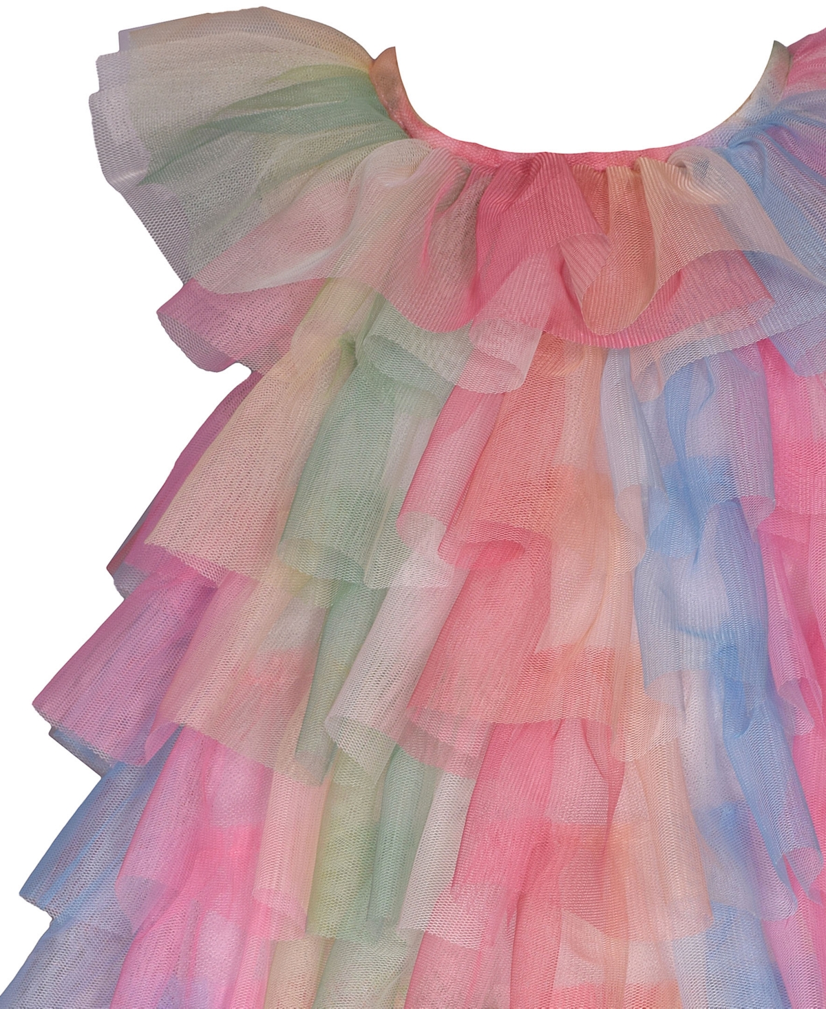 Shop Bonnie Baby Baby Girls Short Sleeve Rainbow Mesh Ruffle Trapeze Dress In Multi