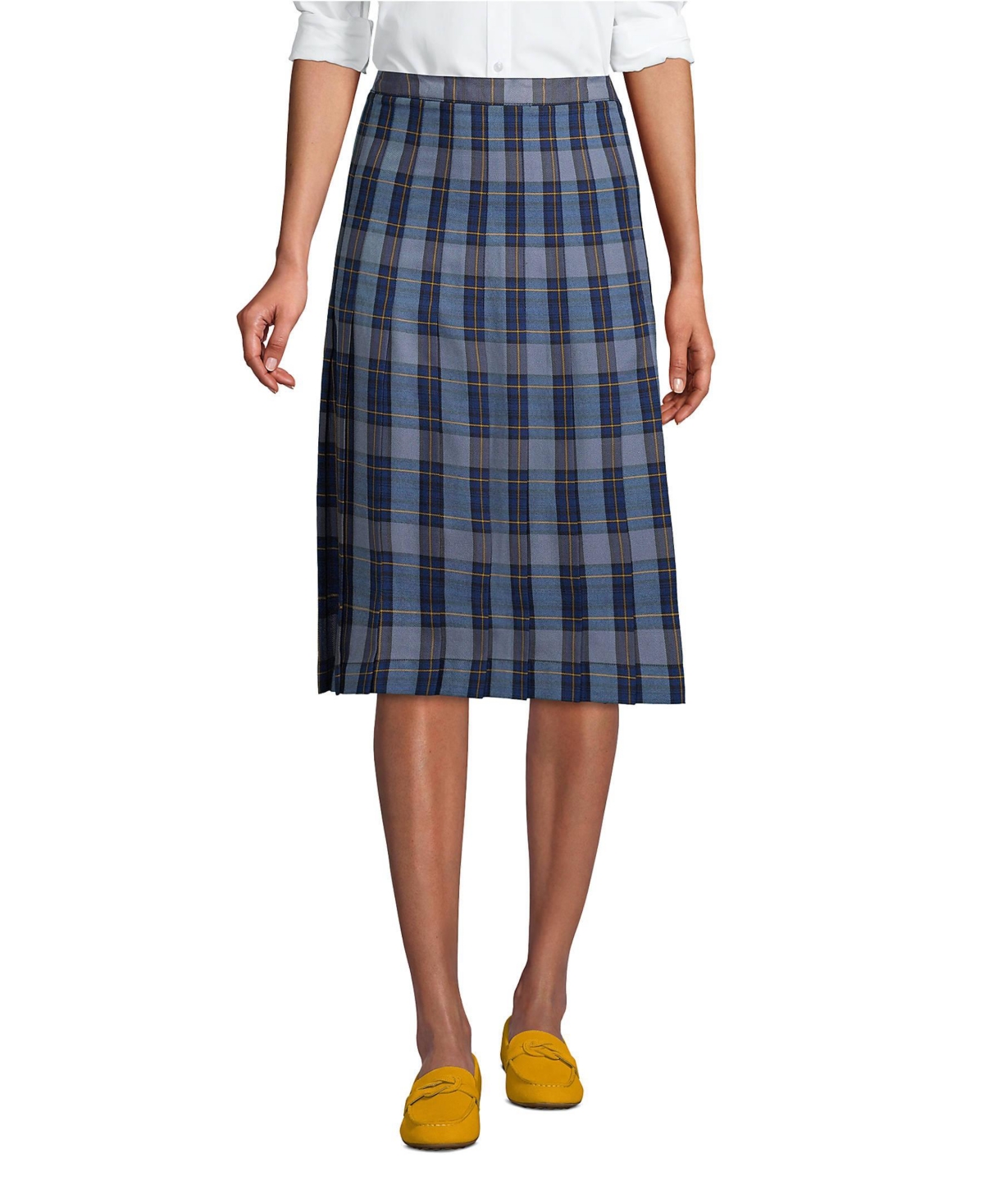Women's Plaid Pleated Skirt Below the Knee - Hunter/classic navy plaid