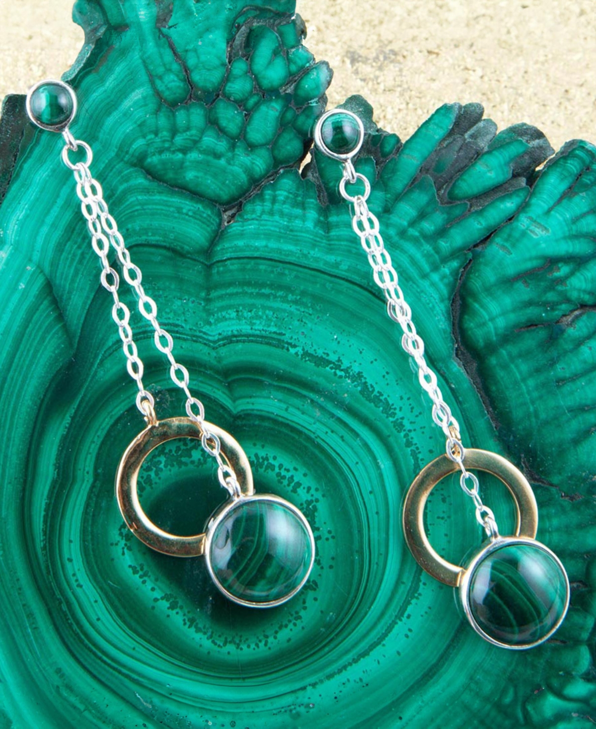Shop Barse Two Toned Genuine Malachite Circle Dangle Earrings In Green