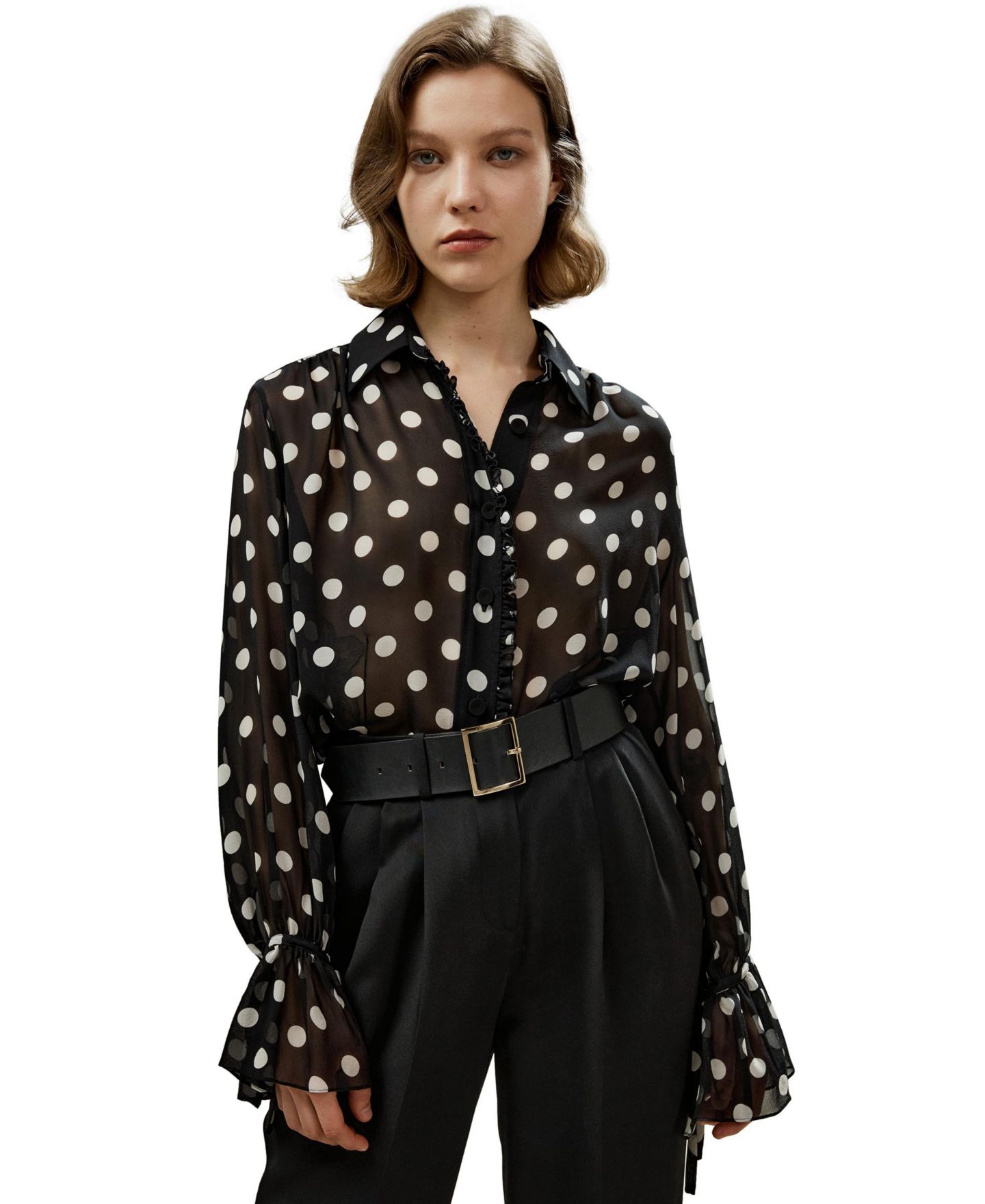 Женская блузка LILYSILK Polka Dots Georgette, цвет: Белый чёрный — фото 1