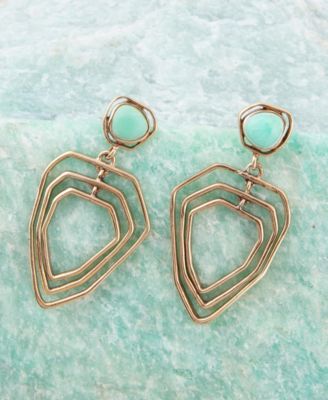 Genuine Chrysoprase Golden Bronze Abstract Drop Earrings