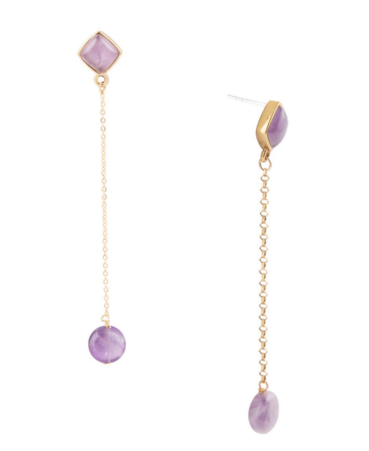 Barse Chained Up Genuine Purple Amethyst Golden Bronze Kite Drop Earrings