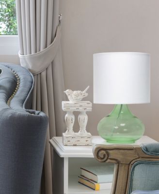 Glass Raindrop Table Lamp with Fabric Shade, Green with White Shade