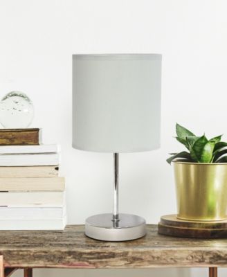 Nauru 11.81" Traditional Petite Metal Stick Bedside Table Desk Lamp in Chrome with Fabric Drum Shade