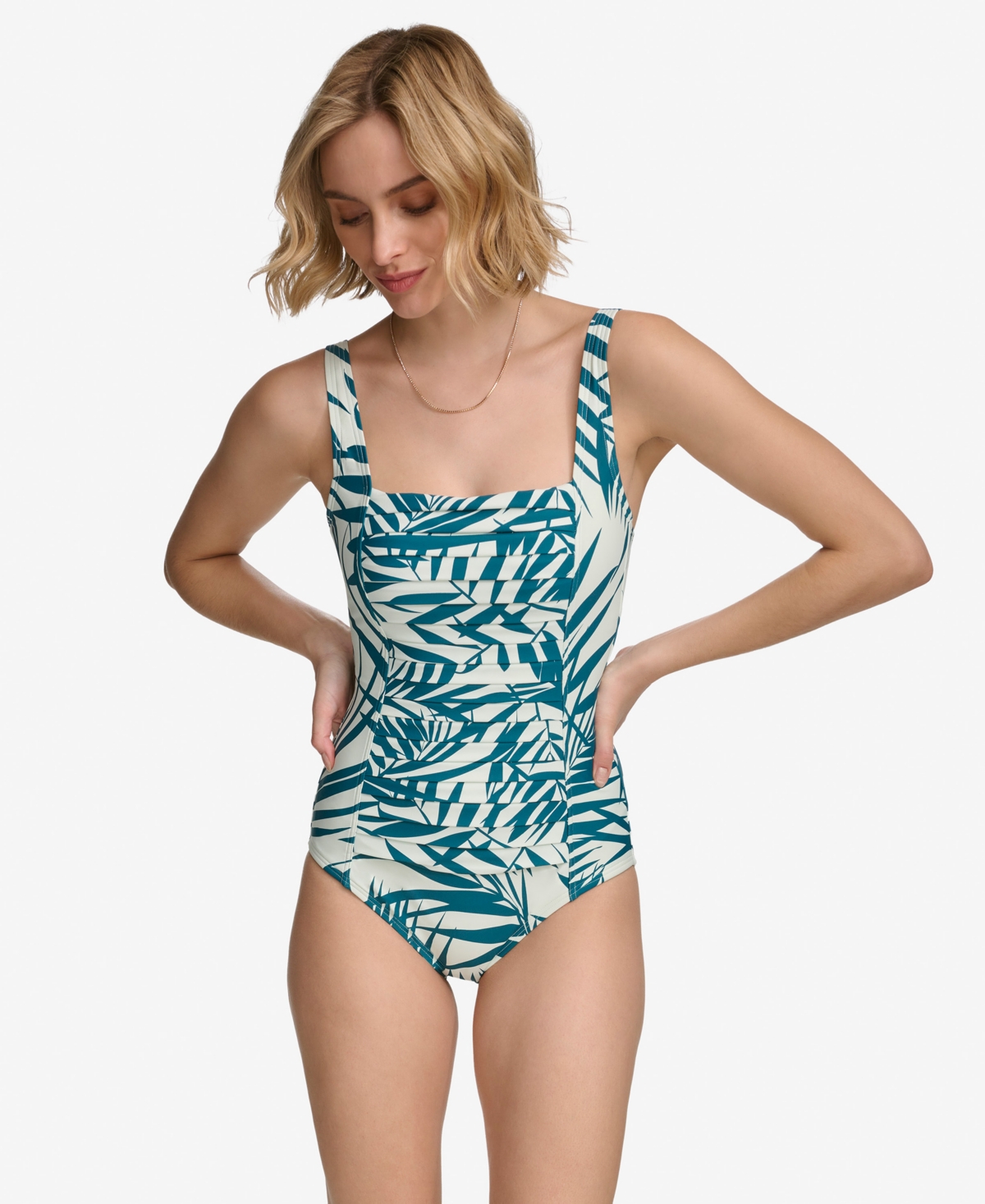 Calvin Klein Pleated One-piece Swimsuit,created For Macy's In Cypress Multi