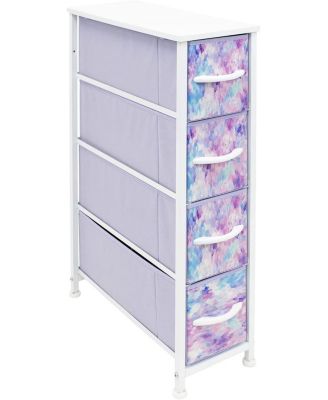 Narrow 4 Drawer Dresser Tower, Slim Metal Frame with Fabric Drawers, Space Saving Storage Organizer for Home