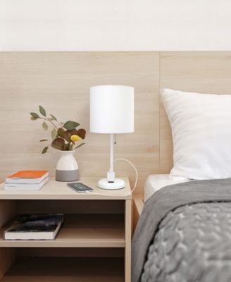 Oslo 19.5" Contemporary Bedside Standard Metal Table Desk Lamp with White Drum Fabric Shade 