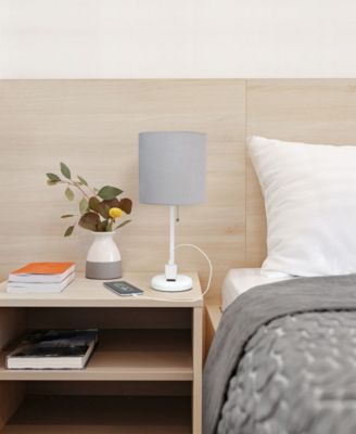 Oslo 19.5" Contemporary Bedside Standard Metal Table Desk Lamp with White Drum Fabric Shade 