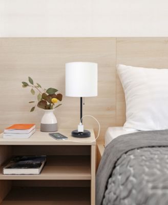 Oslo 19.5" Contemporary Bedside Standard Metal Table Desk Lamp with White Drum Fabric Shade 