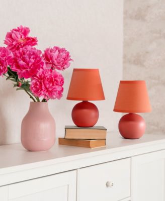 Nauru 8.66" Traditional Petite Ceramic Orb Bedside Table Desk Lamp Two Pack Set, Tapered Drum Fabric Shade 
