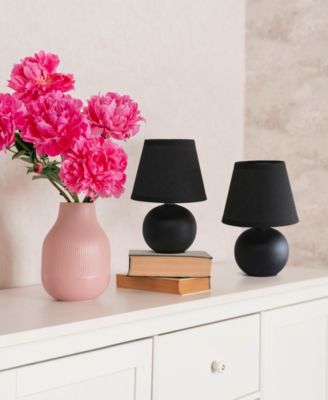 Nauru 8.66" Traditional Petite Ceramic Orb Bedside Table Desk Lamp Two Pack Set, Tapered Drum Fabric Shade 