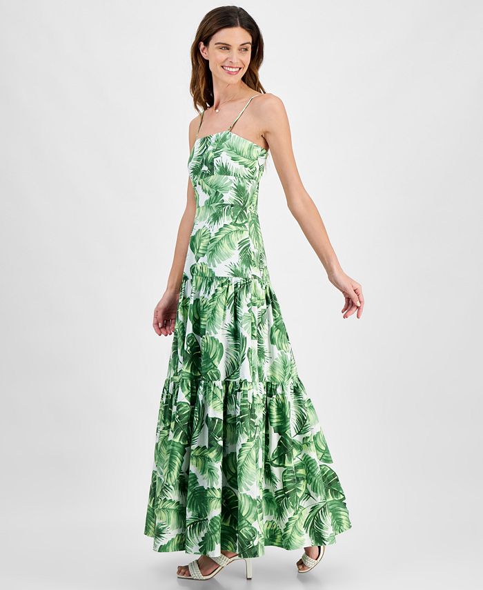 Women's Plus Size Multi-Colour Abstract Printed Tiered Maxi Dress