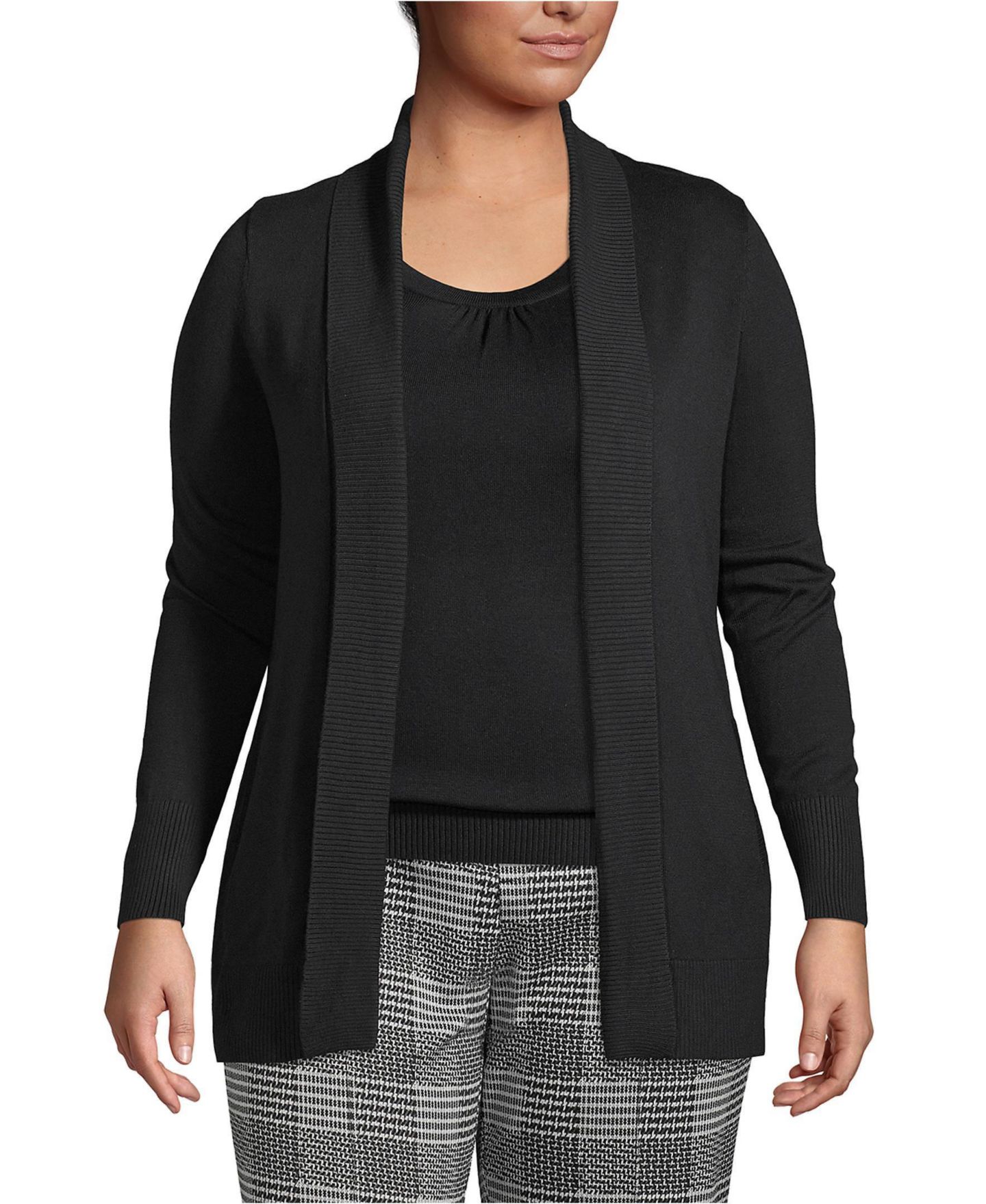 Женский кардиган Lands' End Plus Size Cotton Modal Shawl Collar Cardigan, цвет: Чёрный — фото 1