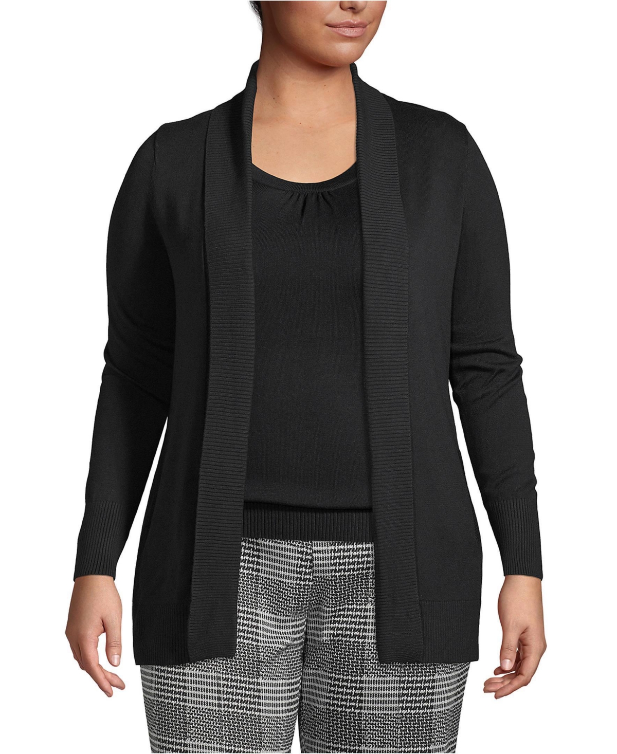 Lands' End Plus Size Cotton Modal Shawl Collar Cardigan Sweater - Black