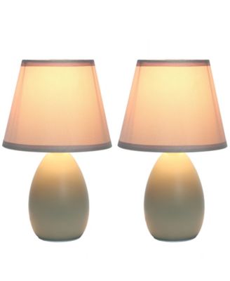 Nauru 9.45" Traditional Petite Ceramic Oblong Bedside Table Desk Lamp Two Pack Set, Tapered Drum Fabric Shade 