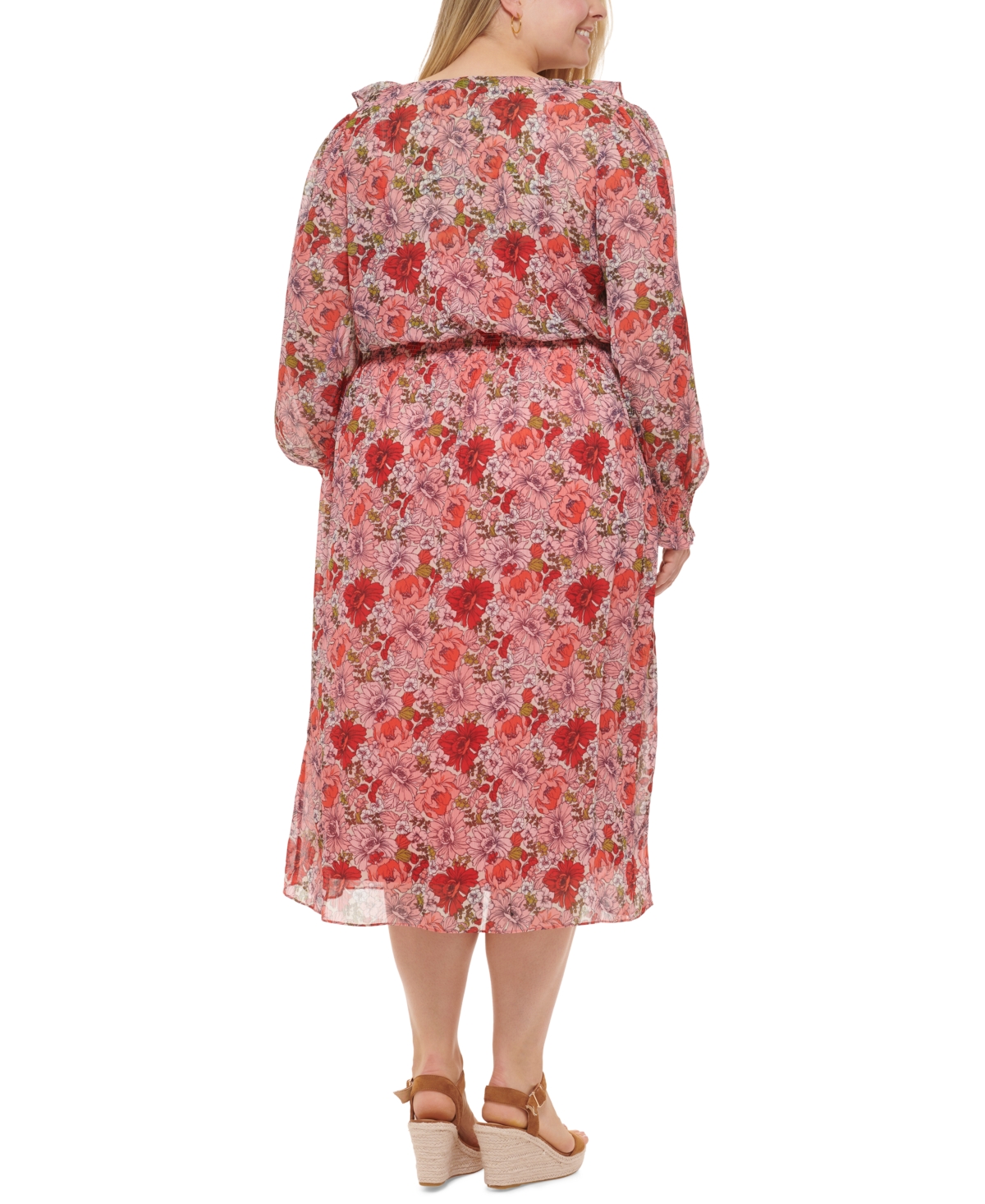 Shop Tommy Hilfiger Plus Size Floral Chiffon Midi Dress In Samba Multi