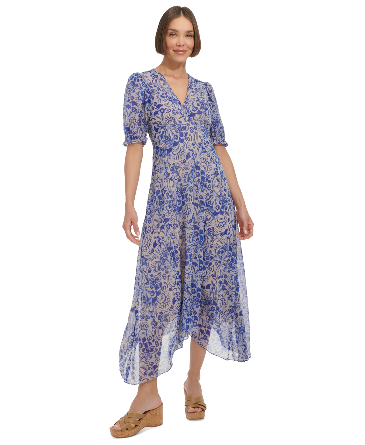 Women's Printed High-Low Midi Dress - Khaki/ampa