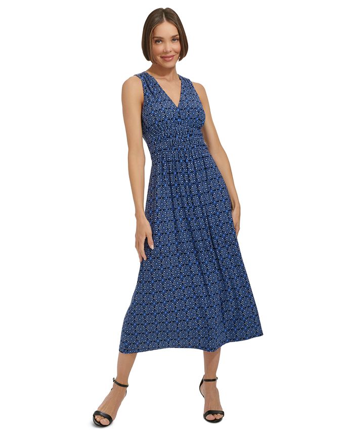 Tommy Hilfiger Women's Printed Midi Dress Black Size 2
