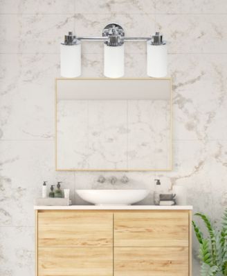 Essentix Contemporary Three Light Metal and Opaque White Glass Shade Vanity Uplight Downlight Wall Mounted Fixture 