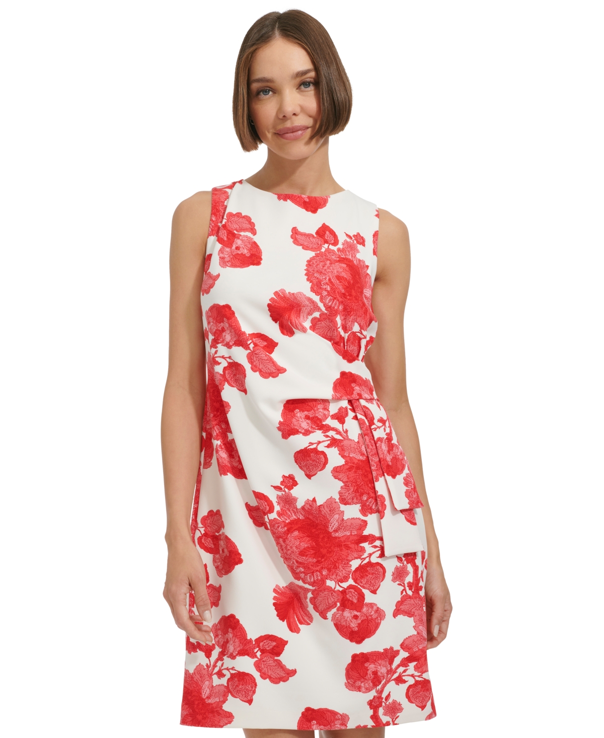 Shop Tommy Hilfiger Women's Sleeveless Floral Sheath Dress In Guava Mult
