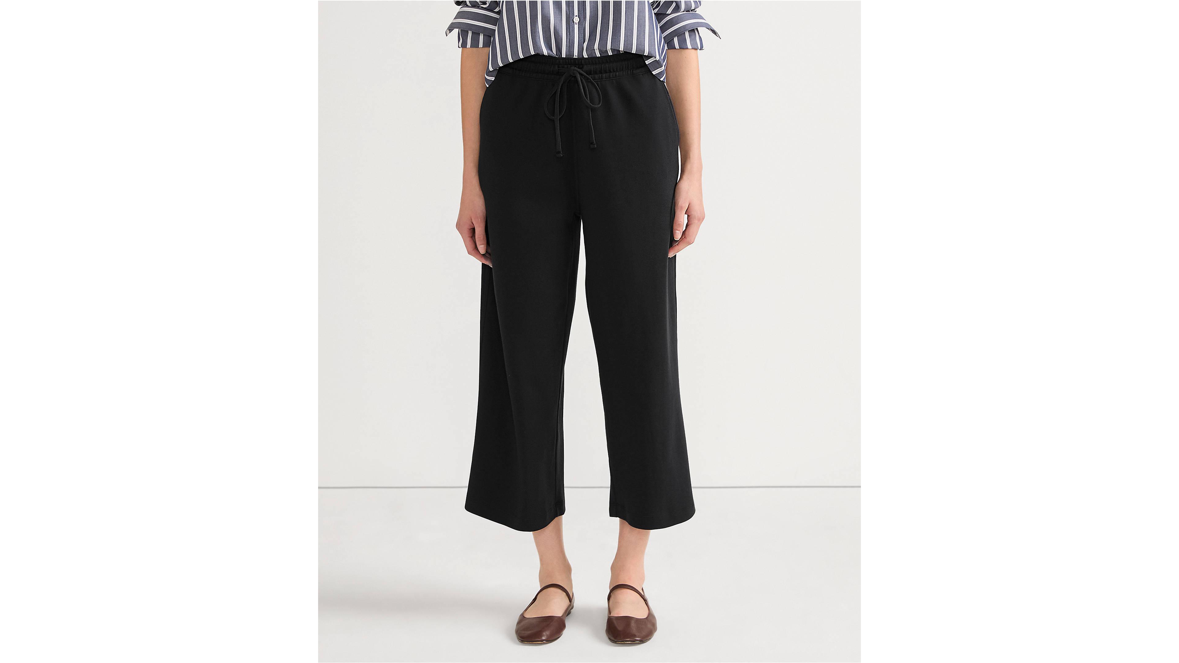 Lands' End Women's Sport Knit Elastic Waist Wide Leg Crop Pants