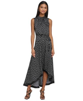 KARL LAGERFELD PARIS - Women's Polka-Dot High-Low Midi Dress