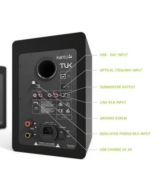 TUK Premium Powered Bookshelf Speakers with Headphone Out, USB DAC, Dedicated Phono Pre-amp, & Bluetooth - Pair