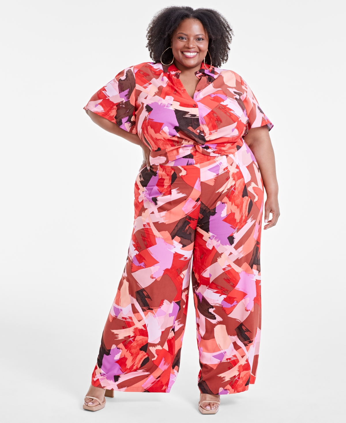 Shop Nina Parker Trendy Plus Size Wide-leg Pants, Created For Macy's In Paint Colo
