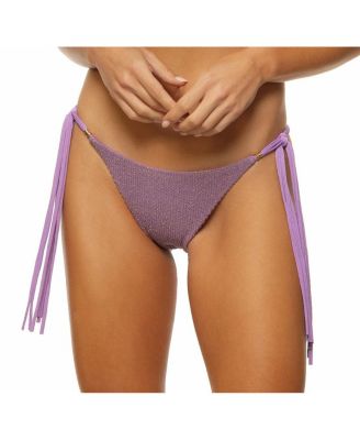 Women's Crinkle Lurex Reversible Scrunch Tie Side Bikini Bottom