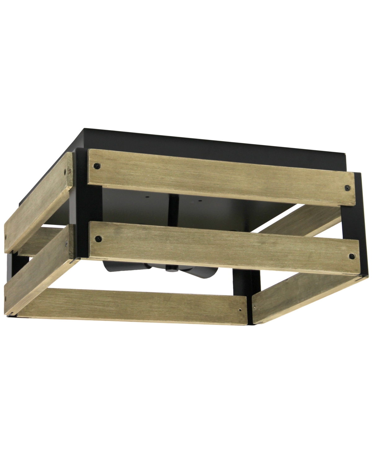 Lalia Home 14" Barnlit Four Light Decorative Squared Metal And Natural Wood Flush Mount Ceiling Light In Natural Wood