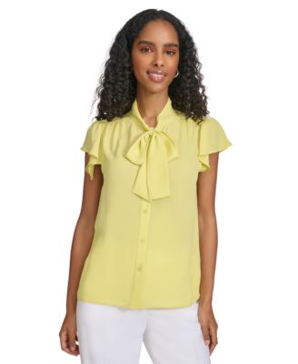 Calvin Klein - Women's Tie-Neck Flutter Sleeve Blouse