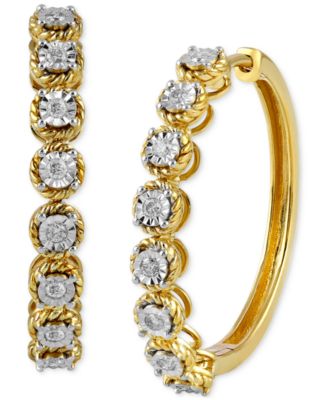 Macy's - Diamond Rope-Frame Medium Hoop Earrings (1/4 ct. t.w.), 1.1"
