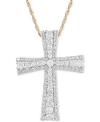 Macy's - Diamond Flared Cross Pendant Necklace (1 ct. t.w.) in 10k Gold, 16" + 2" extender