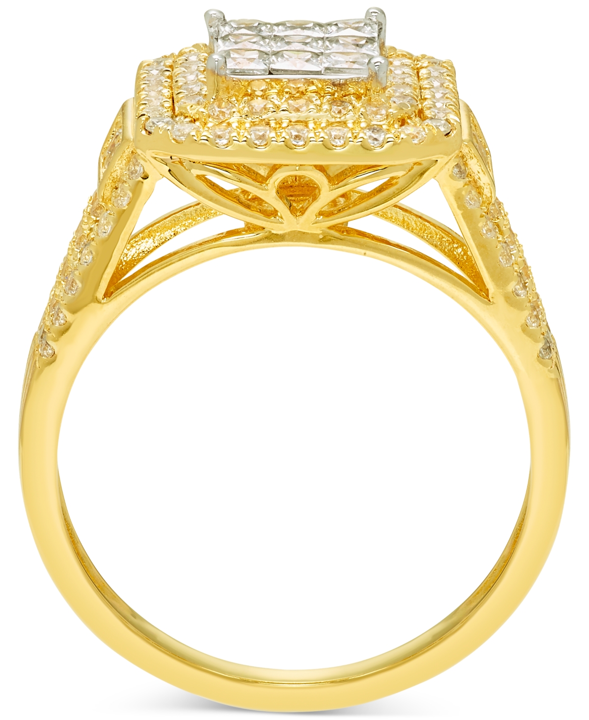 Shop Macy's Diamond Square Halo Cluster Engagement Ring (1 Ct. T.w.) In 14k Gold In Yellow Gold