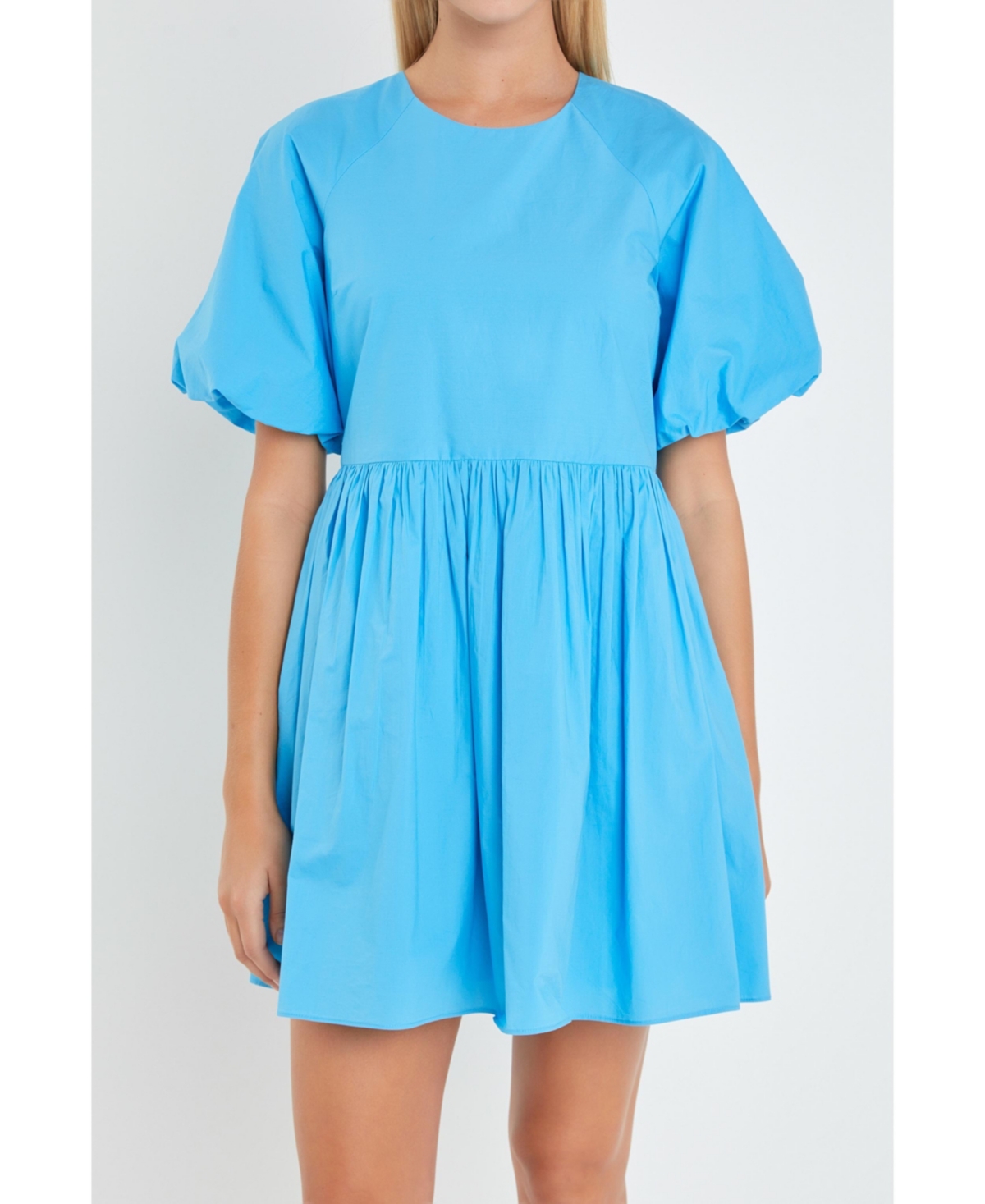 Women's Short Balloon Sleeve Mini Dress - Ocean blue