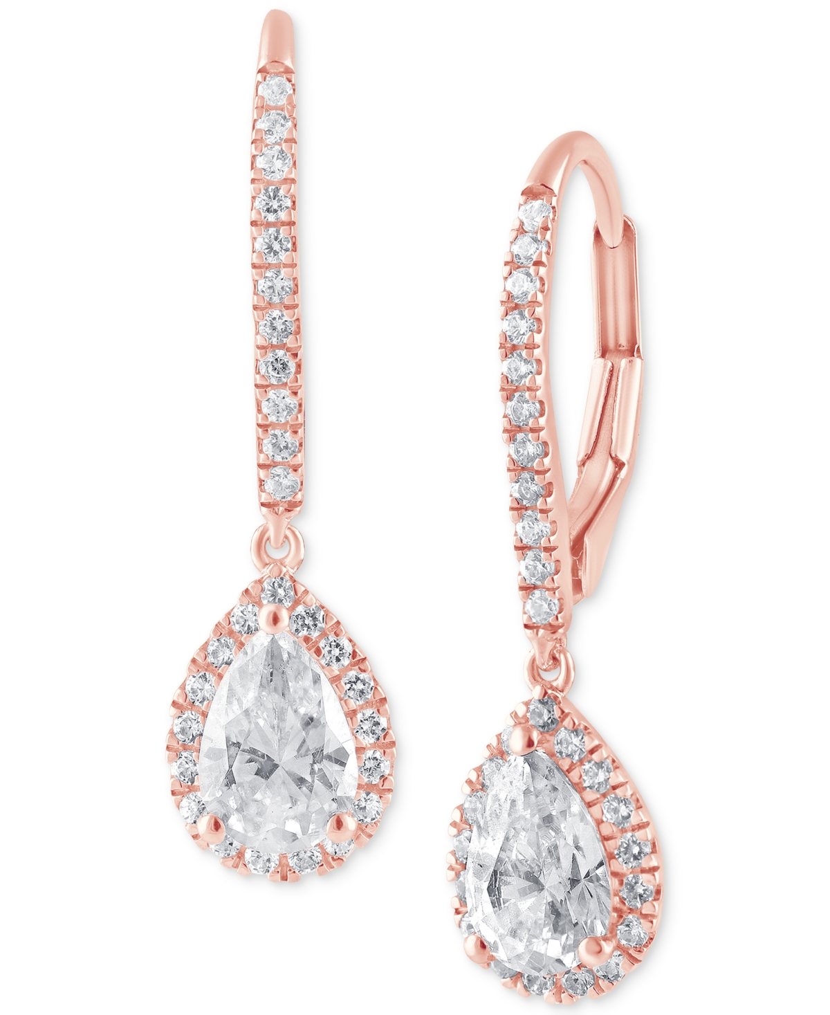 Shop Badgley Mischka Lab Grown Diamond Pear & Round Halo Leverback Drop Earrings (1-1/4 Ct. T.w.) In 14k White, Yellow Or In Rose Gold