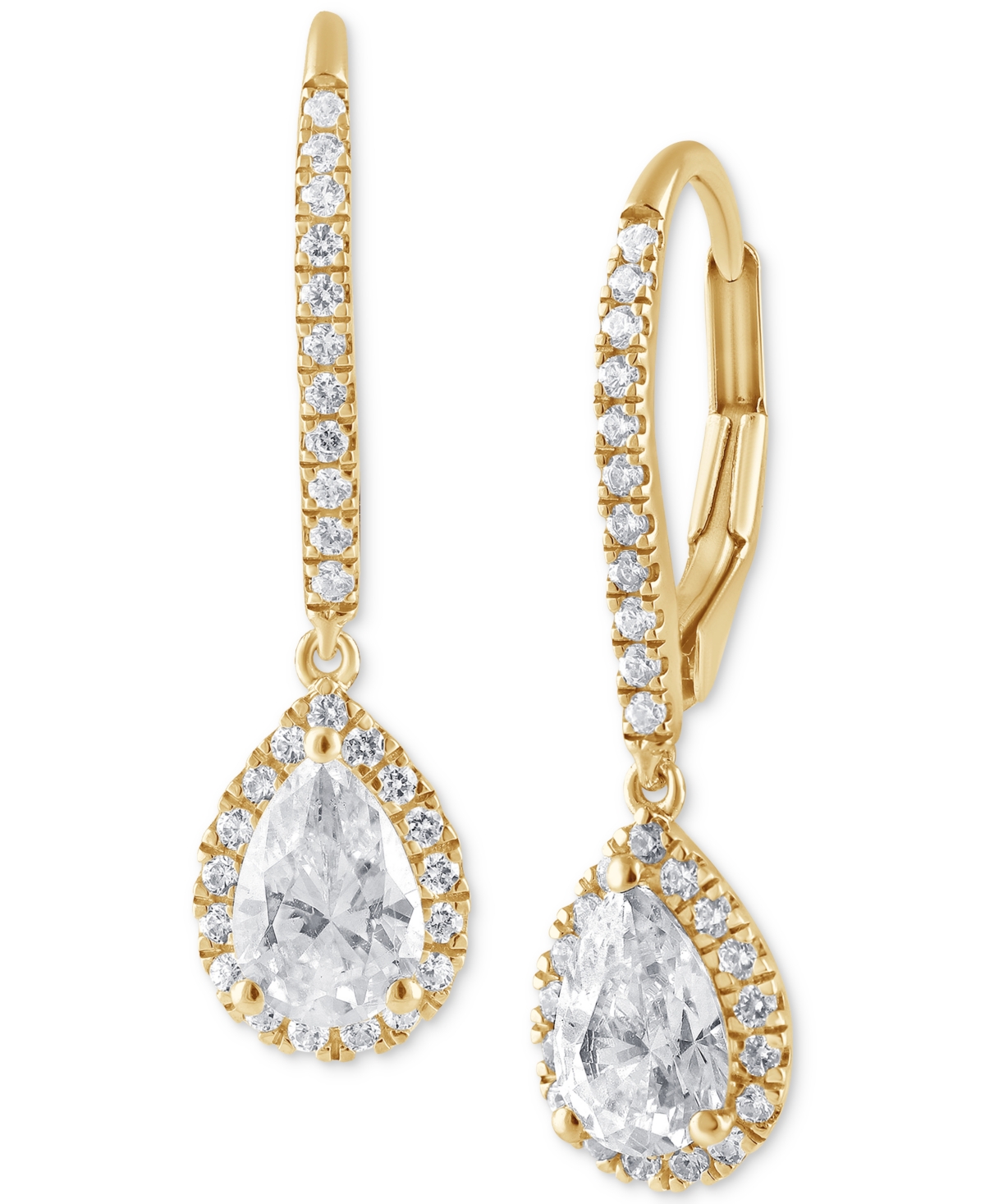 Shop Badgley Mischka Lab Grown Diamond Pear & Round Halo Leverback Drop Earrings (1-1/4 Ct. T.w.) In 14k White, Yellow Or In Yellow Gold