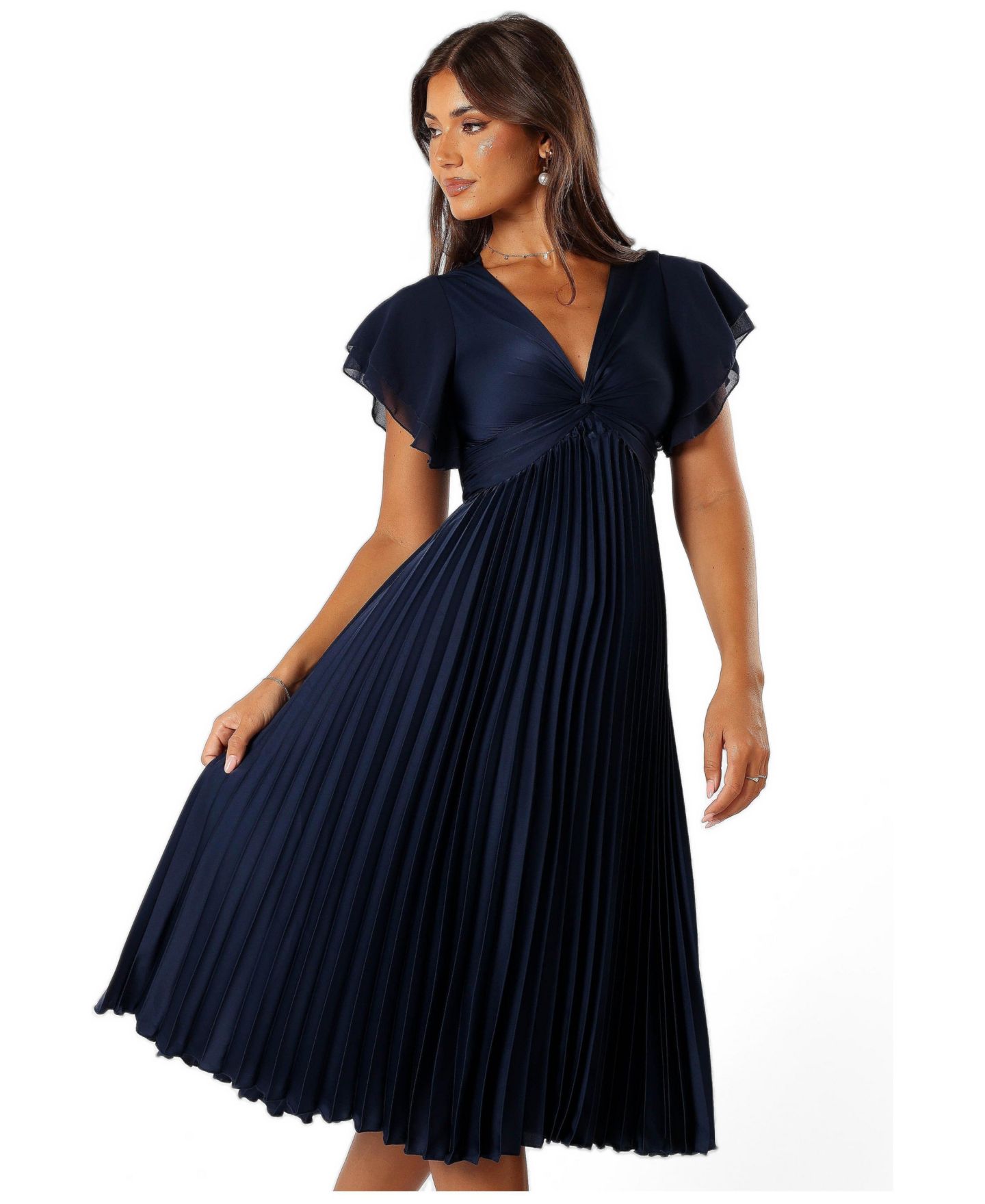 Женское платье Petal and Pup Nova Flutter Sleeve Midi, цвет: Тёмно-синий — фото 1