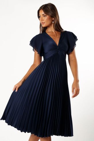 green emerald velvet dress Juniper Puff Sleeve Buttoned Midi Dress - Blue