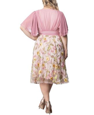 Plus Size Lillian Embroidered Mesh Midi Cocktail Dress