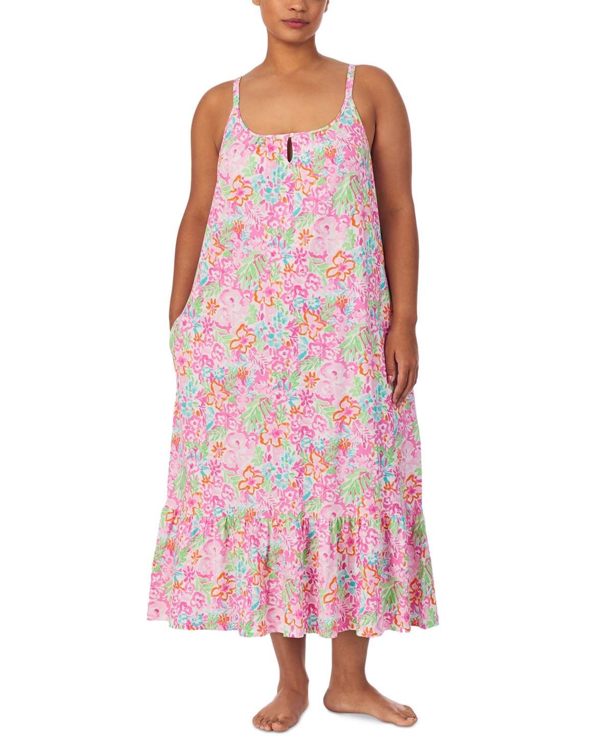 Plus Size Double Strap Ballet Nightgown - Multi Floral