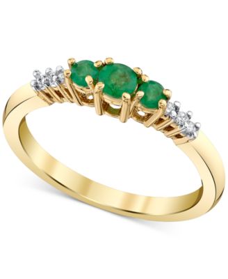 Macy's - Emerald (1/3 ct. t.w.) & Diamond Accent Three Stone Ring in 10k Gold