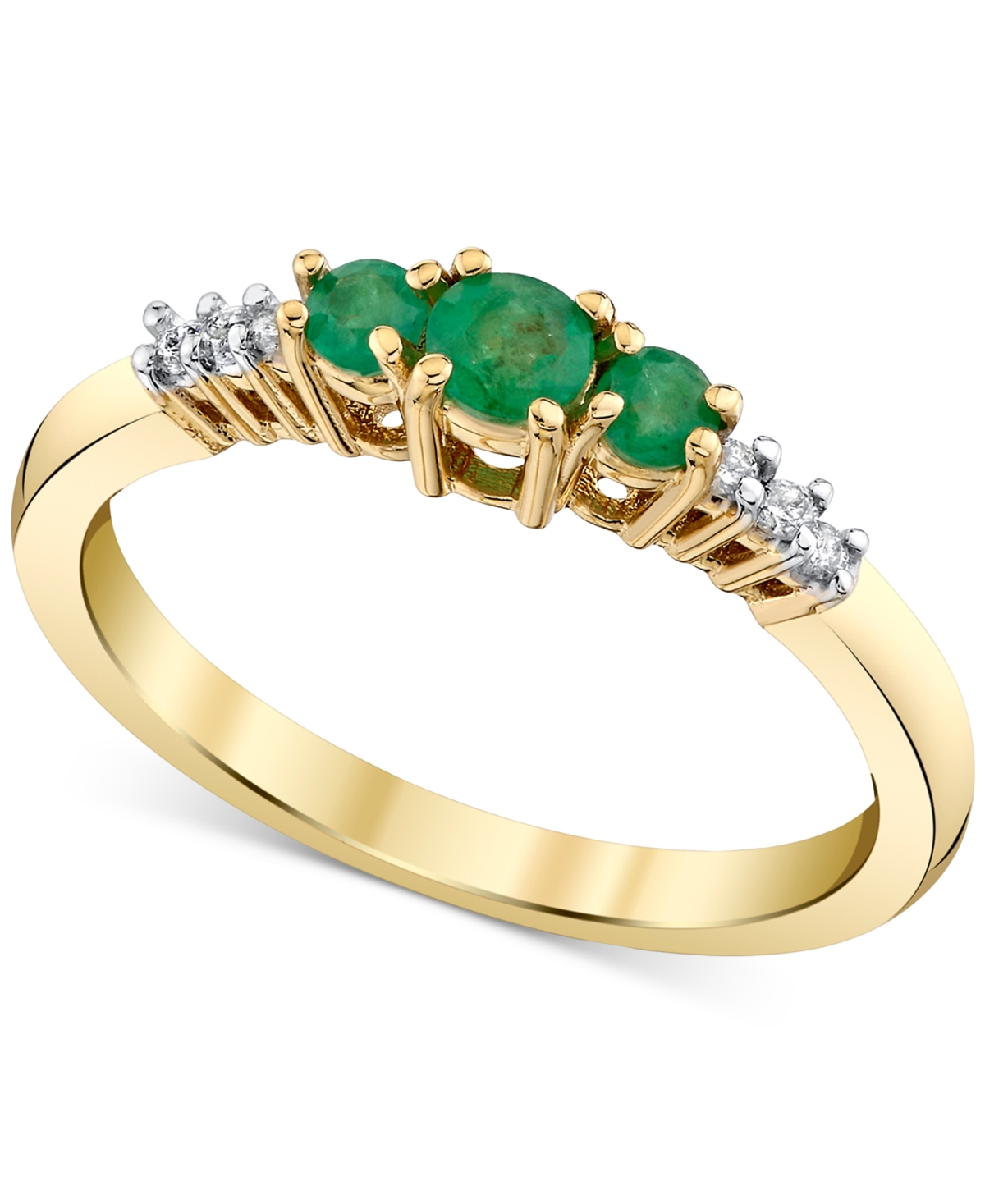 Macy's Emerald (1/3 Ct. T.w.) & Diamond Accent Three Stone Ring In 10k Gold