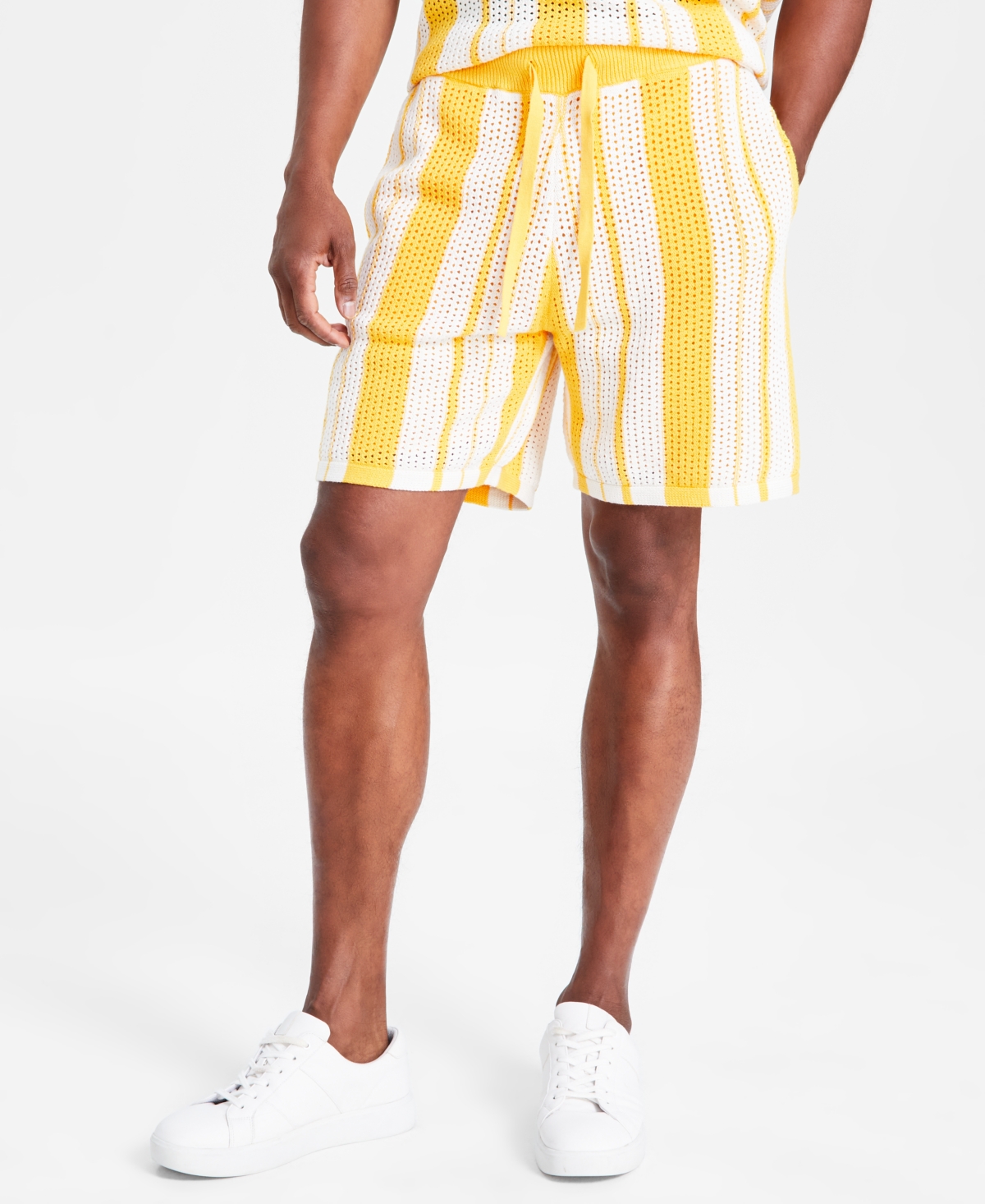 Shop Inc International Concepts Men's Regular-fit Crocheted Stripe 7" Drawstring Shorts, Created For Macy's In Majestic Yellow